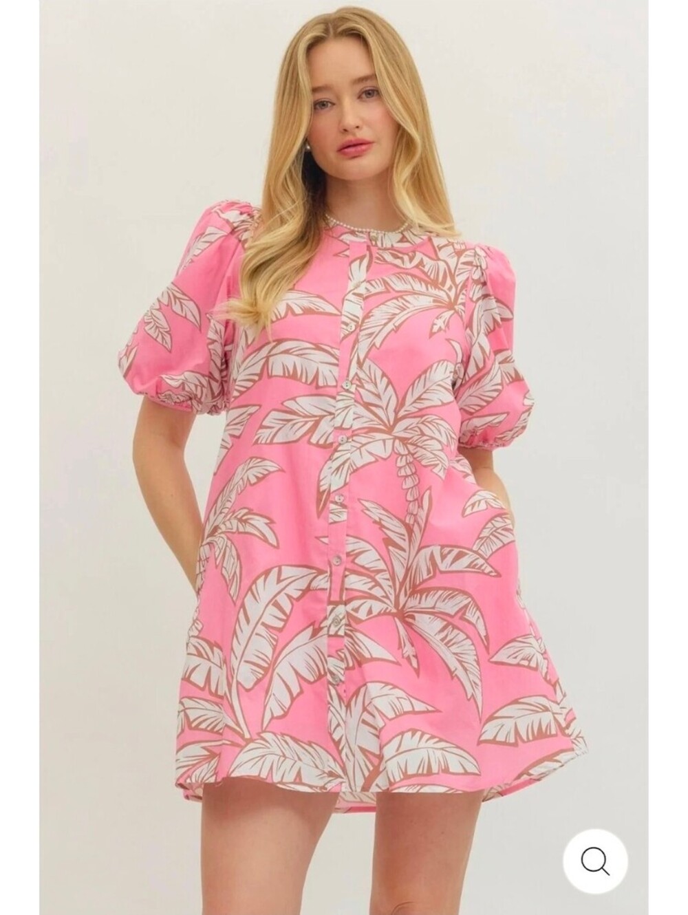 Entro Pink Tropical Print Puff Sleeve Mini Dress Size S